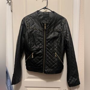 Black faux leather quilt jacket